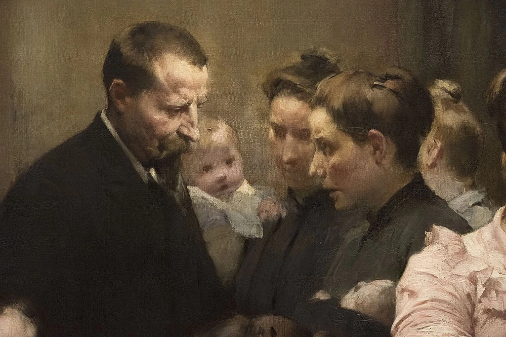 Il lavoro della goccia di latte al dispensario di Belleville - musée des Beaux, Arts de la ville de Paris dettaglio